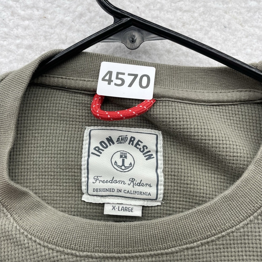 Iron And Resin Sweater Mens XL X-Large Army Green Waffle Knit Thermal Pullover - Picture 10 of 10